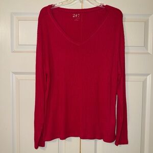 Maurices Women's Vibrant Pink Long Sleeve V-Neck Top